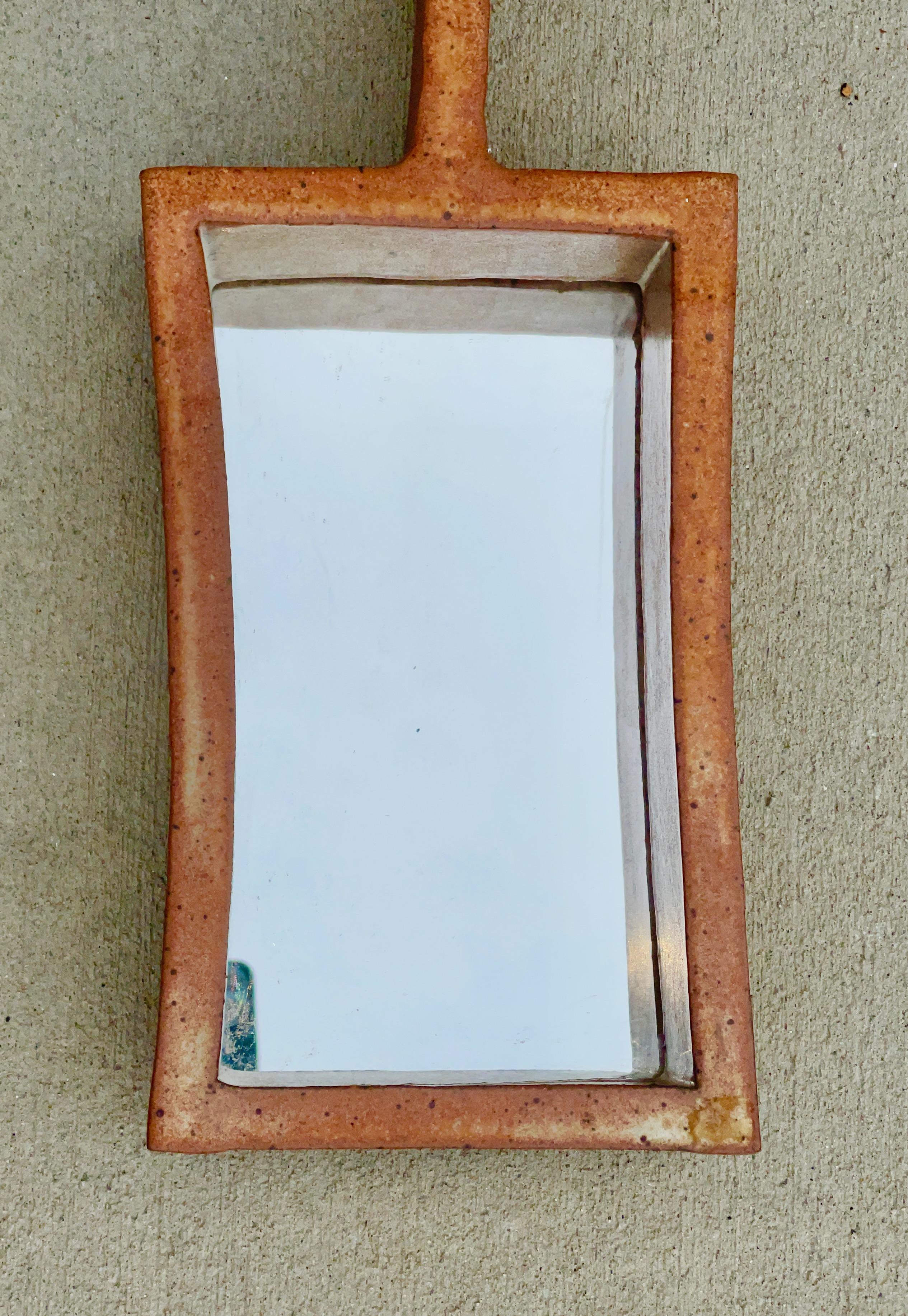 Glazed Michael Cohen 1970's Ceramic Sculptural Shadowbox Wall Mirror For Sale