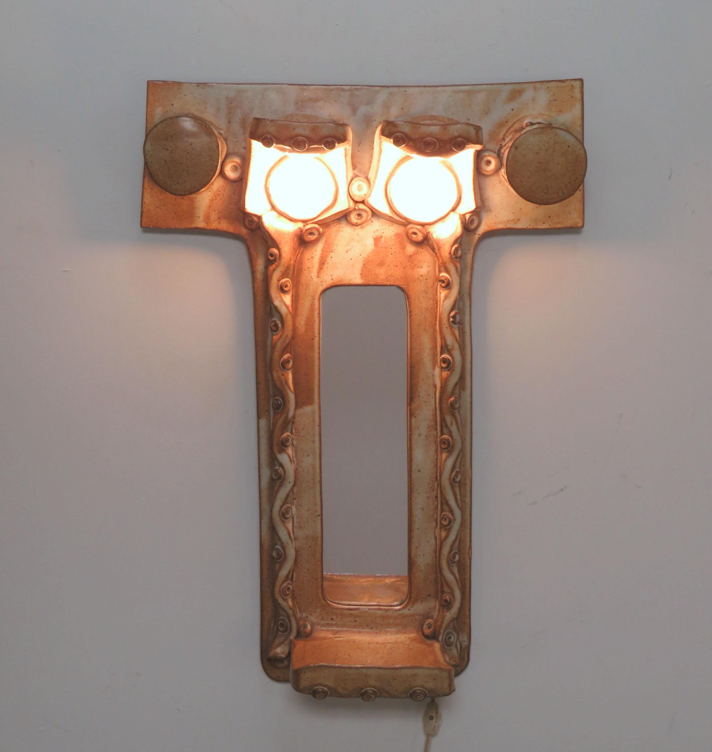 Michael Cohen Studio Pottery Lighted Hall Mirror, circa 1970s 2