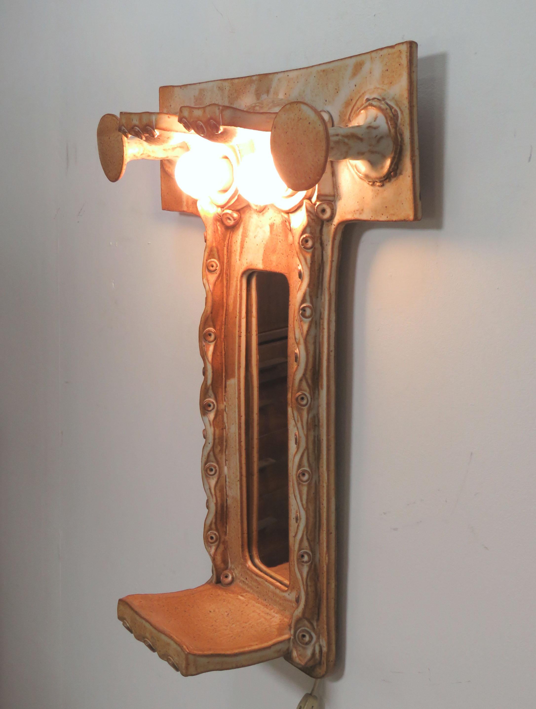 Michael Cohen Studio Pottery Lighted Hall Mirror, circa 1970s 3