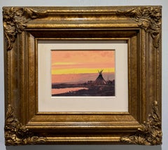 American SouthWest INDIAN TEEPEE Tonalist SUNSET Landscape OIL PAINTING