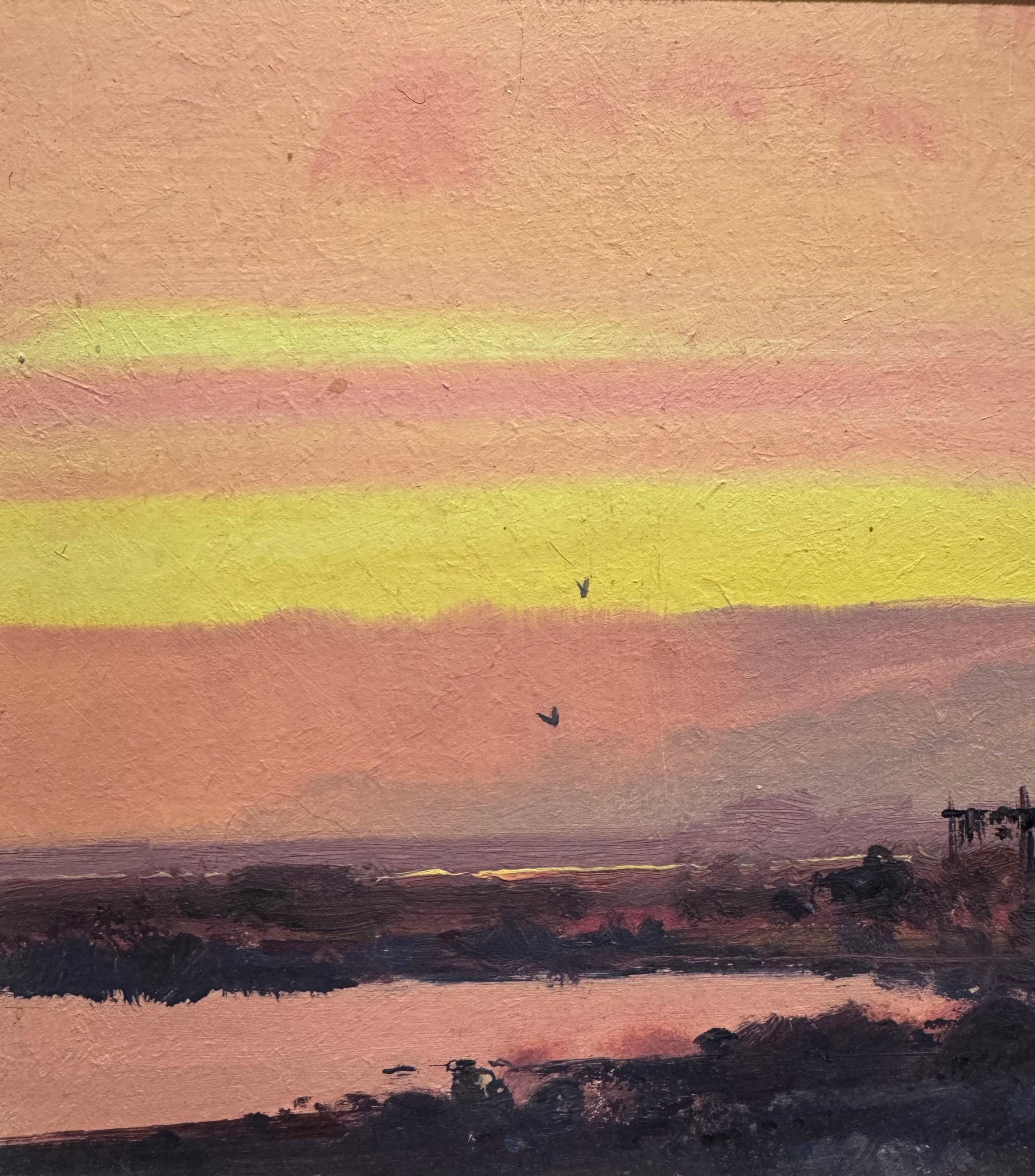 Amerikanischer Südwesten INDIAN TEEPEE Tonalist SUNSET Landscape OIL PAINTING im Angebot 3