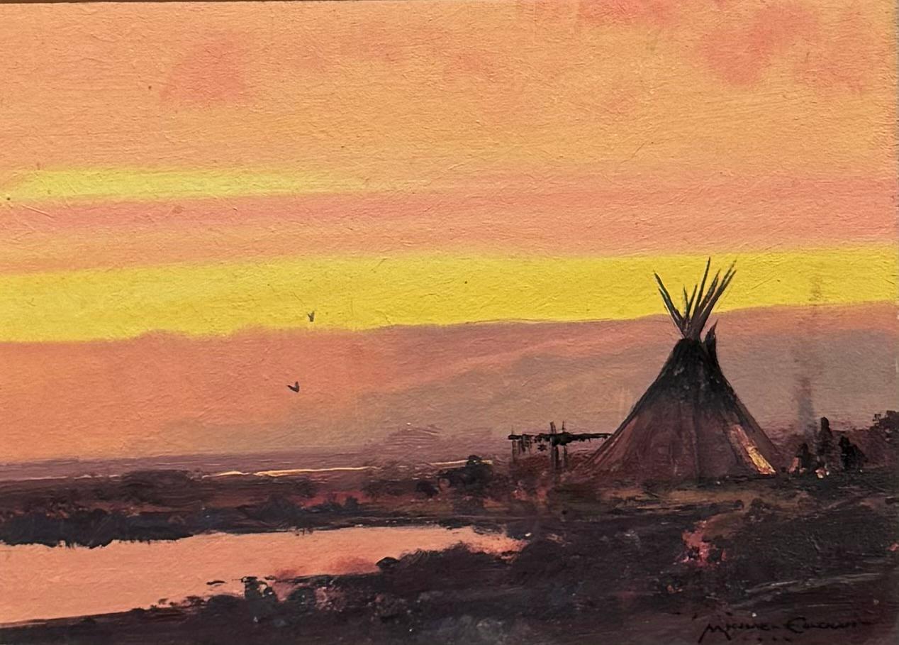 Michael Coleman Landscape Painting – Amerikanischer Südwesten INDIAN TEEPEE Tonalist SUNSET Landscape OIL PAINTING