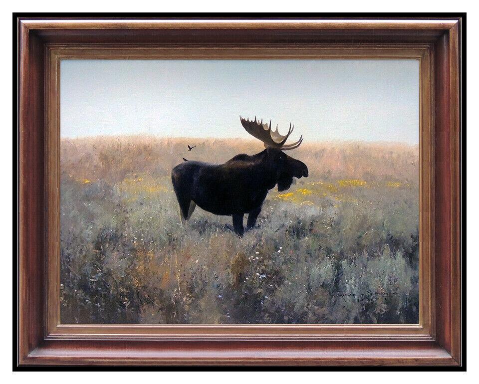 Michael Coleman Animal Painting - Michael B Coleman Original Oil Painting on Board Moose Landscape Signed Artwork