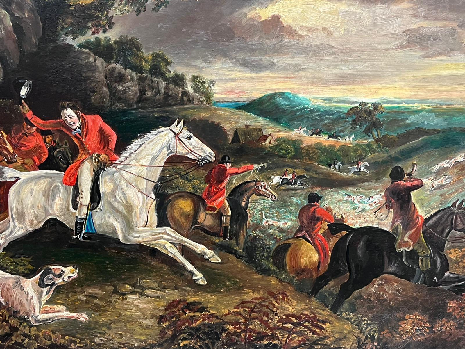 Classic English Fox Hunting Horses Riders & Hounds in Landscape, British Oil  - Victorian Painting by Michael Constable (20th Century British School)