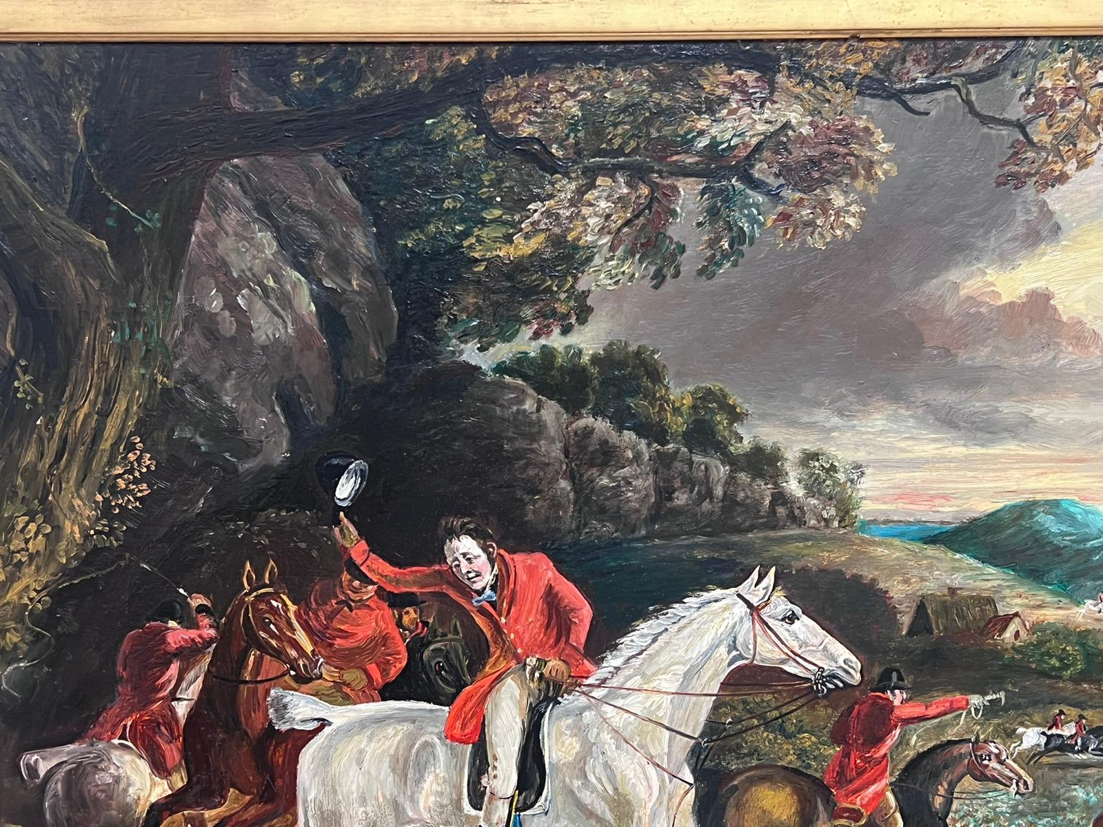 Classic English Fox Hunting Horses Riders & Hounds in Landscape, British Oil  For Sale 4