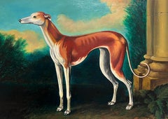Vintage Whippet Greyhound in Classical Landscape Fine British Dog Painting in Oil