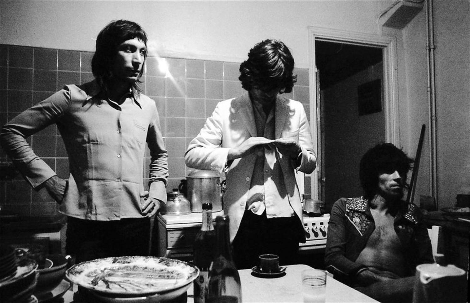 Michael Cooper (b.1941) Black and White Photograph - Charlie Watts, Mick Jagger, Keith Richards