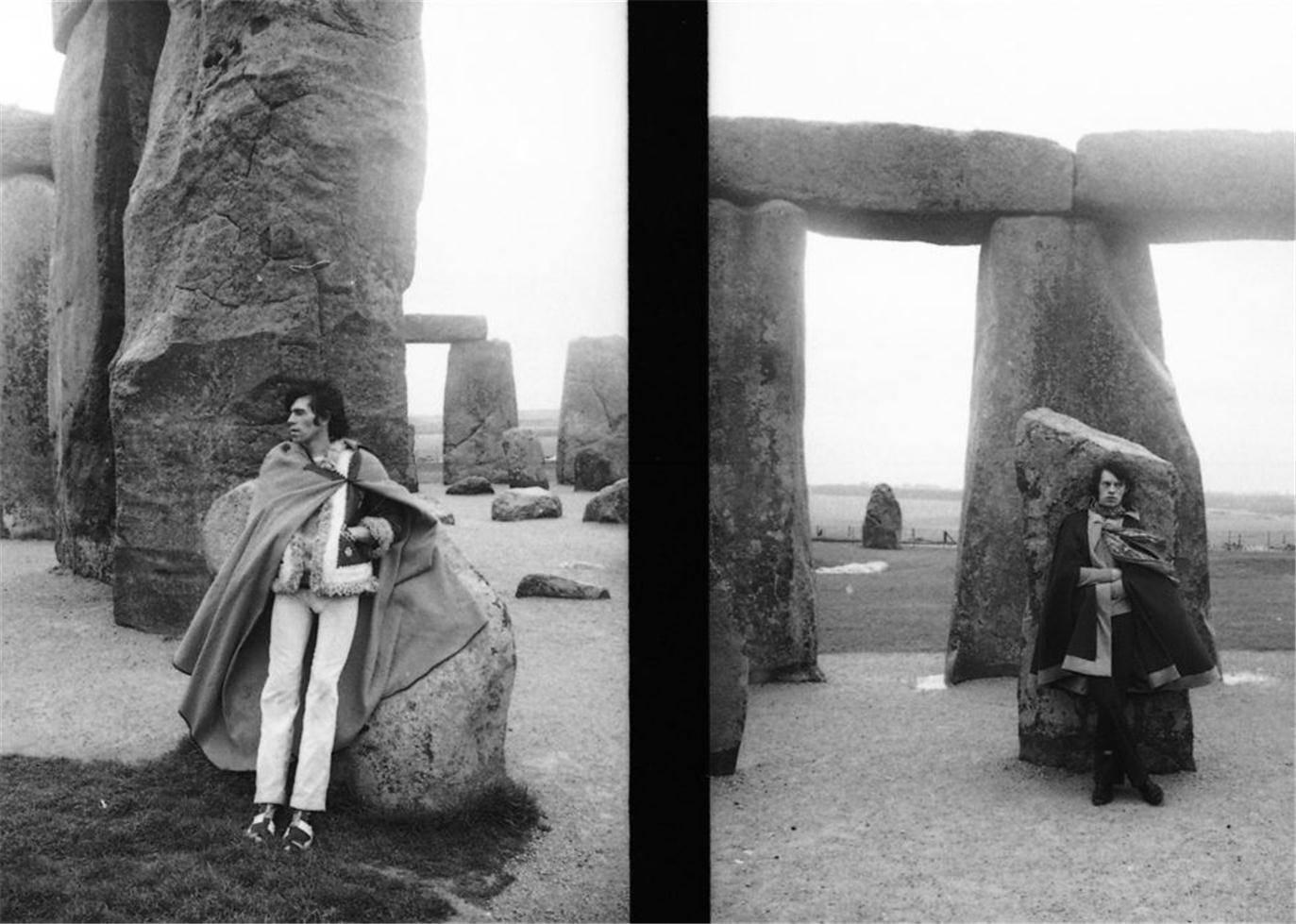Michael Cooper (b.1941) Black and White Photograph - Keith Richards & Mick Jagger, Stonehenge, 1967