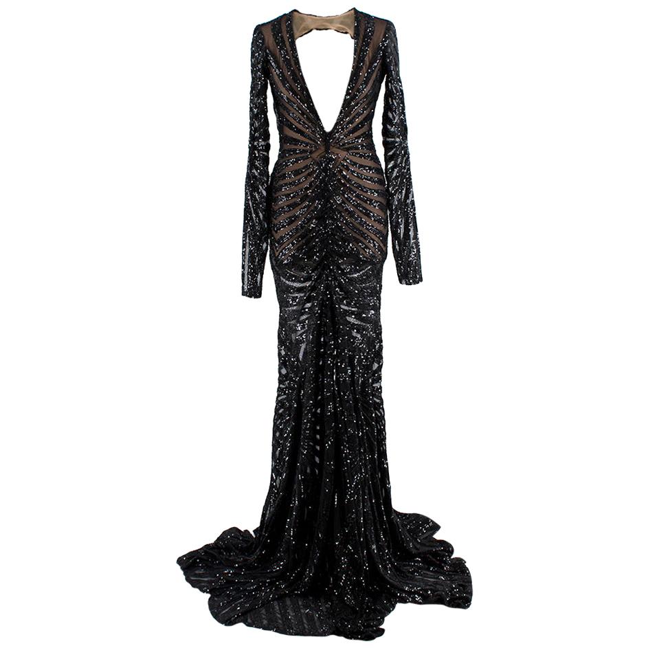 Michael Costello Sequin Embellished Mesh Open Back Gown - Size Estimated S