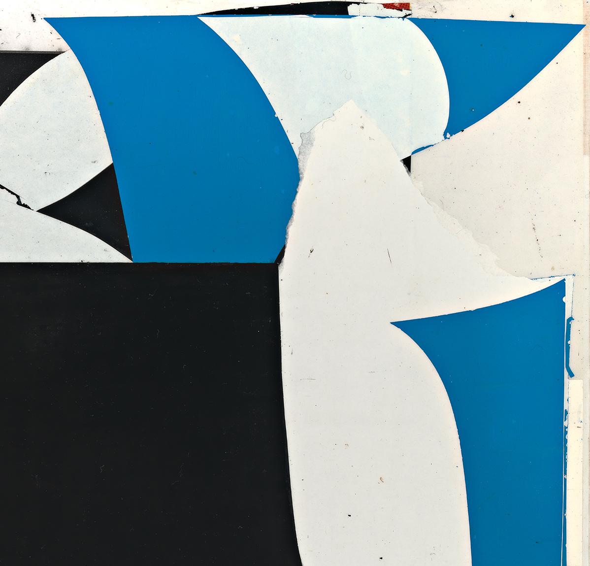 Unfolding, mixed media, paper on panel, black, white, blue, beige For Sale 3