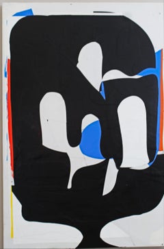 "Family Moments" - Mixed Media Painting- black, white, red, blue, bold, abstract