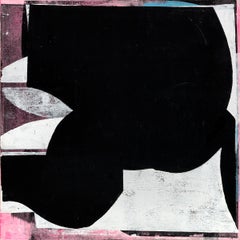 "Glow - Mixed Media Painting- pink, white, collage, black, blue, bold, abstract