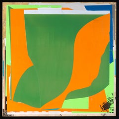 "Good Sport" - Mixed Media Painting- Green, orange, blue, bold, abstract