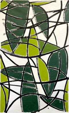 "Heleconia" - Acrylic Painting- black, white, green, bold, abstract
