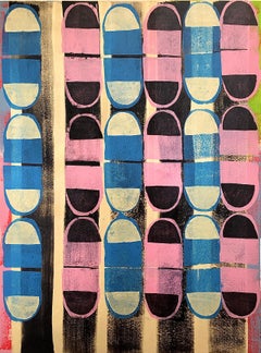 "Slippahs" - Acrylic Painting- cream, blue, pink, bold, abstract