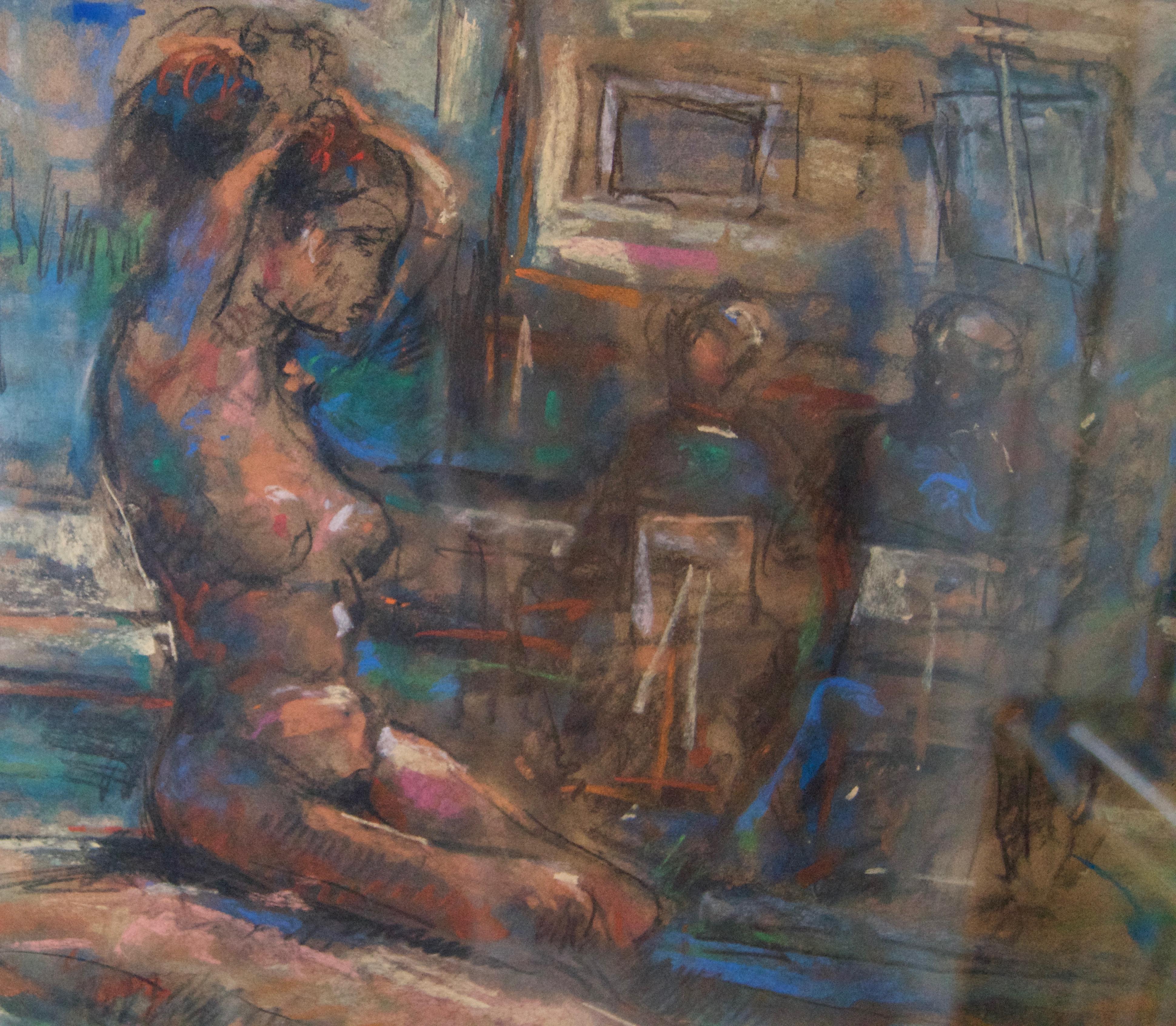 Dans L'Atelier Mardi - Natura morta di nudo della metà del XX secolo, olio di Michael D'Aguilar in vendita 2