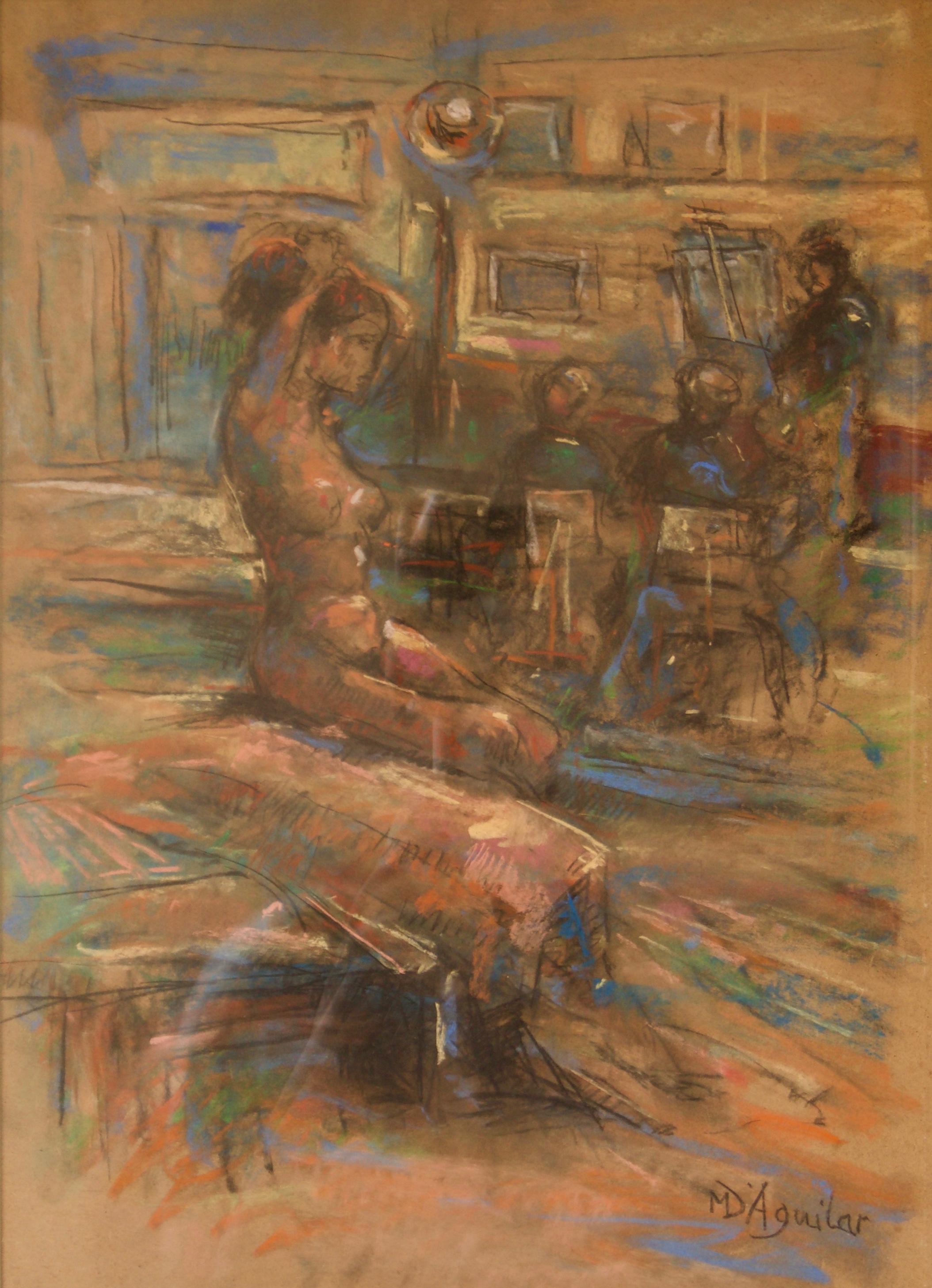 Dans L'Atelier Mardi – Akt-Stillleben, Öl von Michael D'Aguilar, Mitte des 20. Jahrhunderts