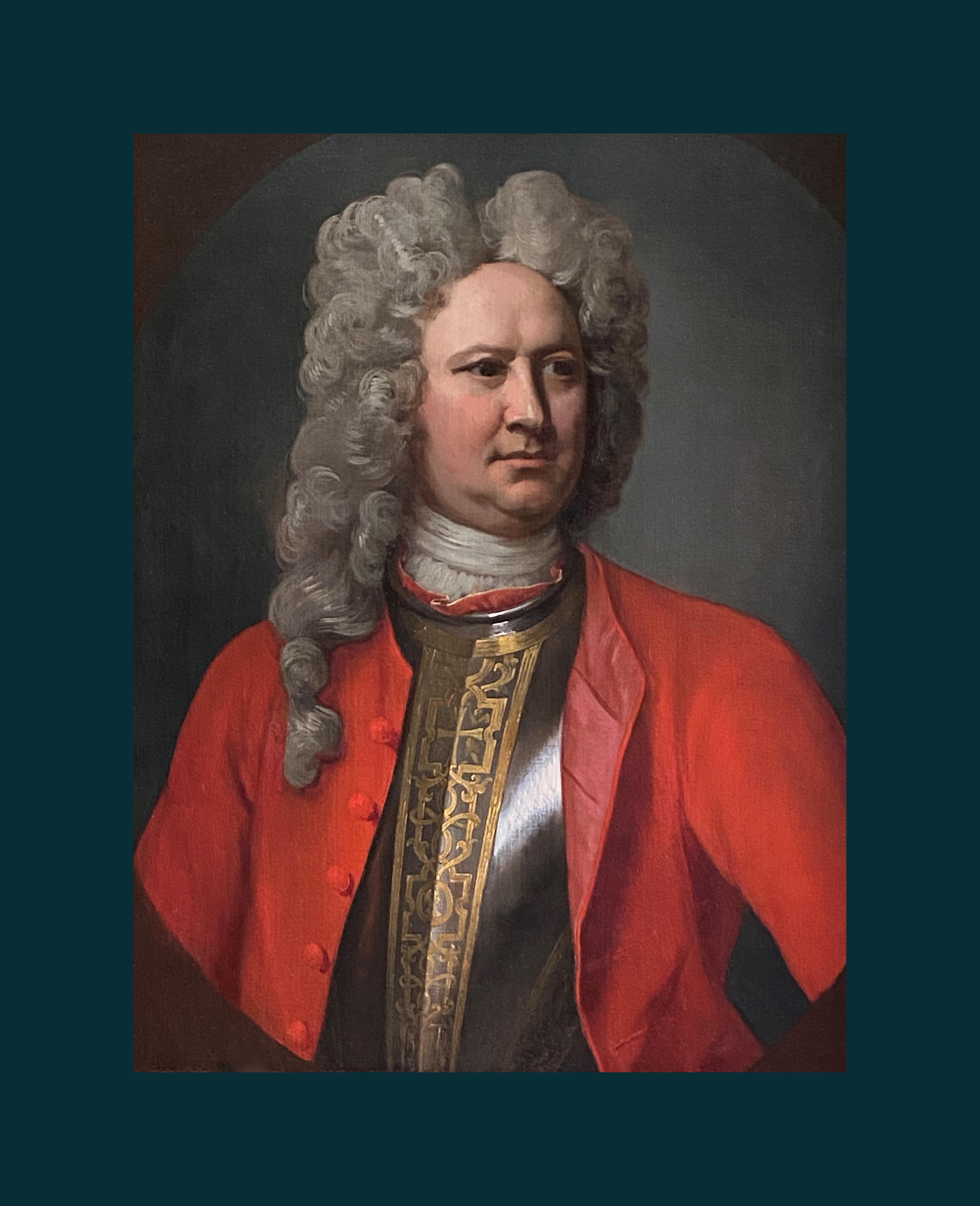 18th CENTURY ENGLISH OIL PORTRAIT OF AN OFFICER  IN A RED COAT - Painting by Unknown