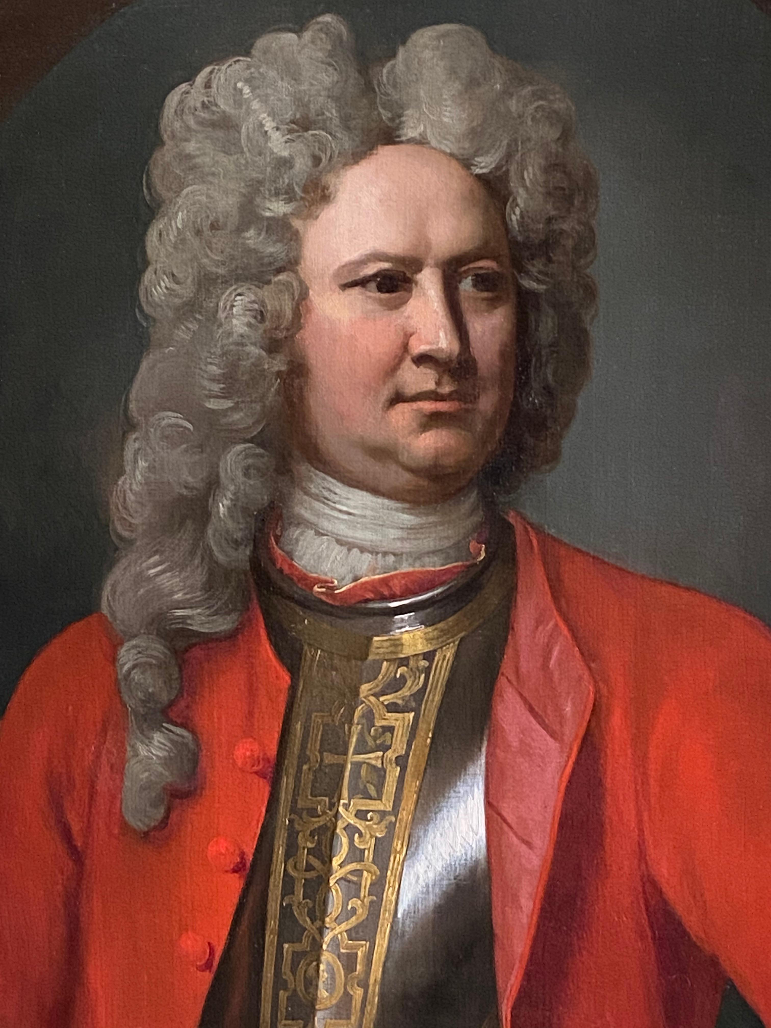 18th CENTURY ENGLISH OIL PORTRAIT OF AN OFFICER  IN A RED COAT - Black Portrait Painting by Unknown