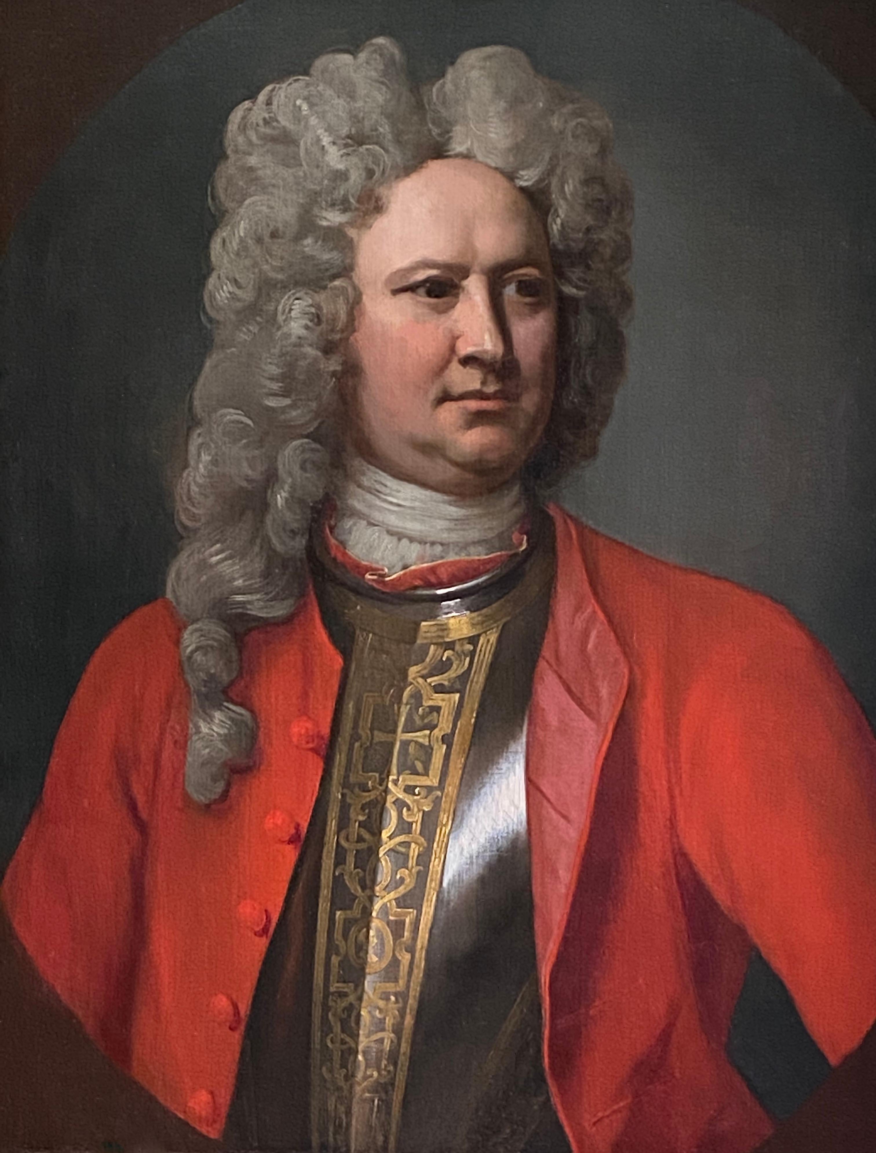 18th CENTURY ENGLISH OIL PORTRAIT OF AN OFFICER  IN A RED COAT For Sale 1
