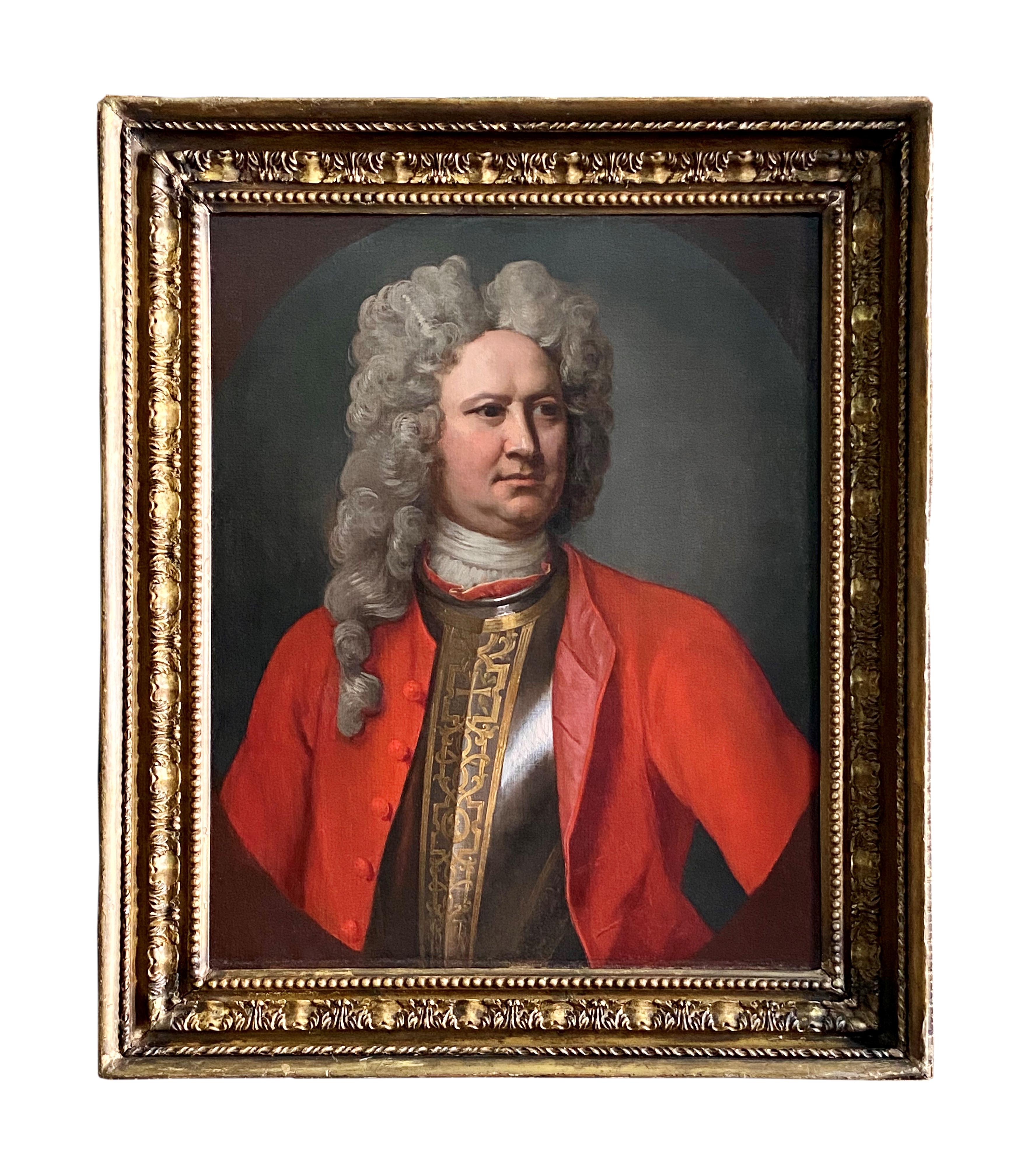 Unknown Portrait Painting - 18th CENTURY ENGLISH OIL PORTRAIT OF AN OFFICER  IN A RED COAT