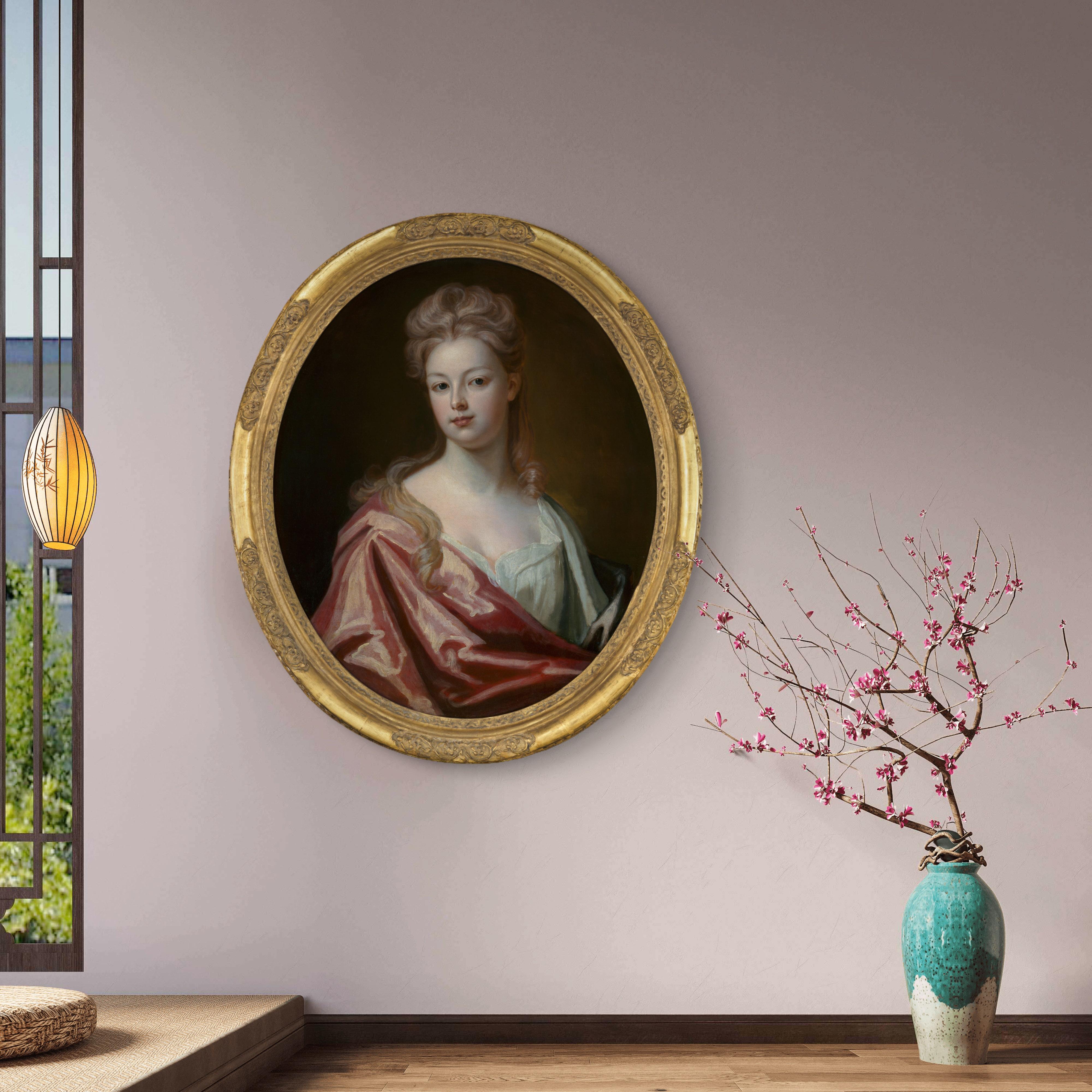 Portrait of a Lady, Mrs Wray in a Silk Dress & Pink Wrap c.1698, Oil on canvas - Old Masters Painting by Michael Dahl