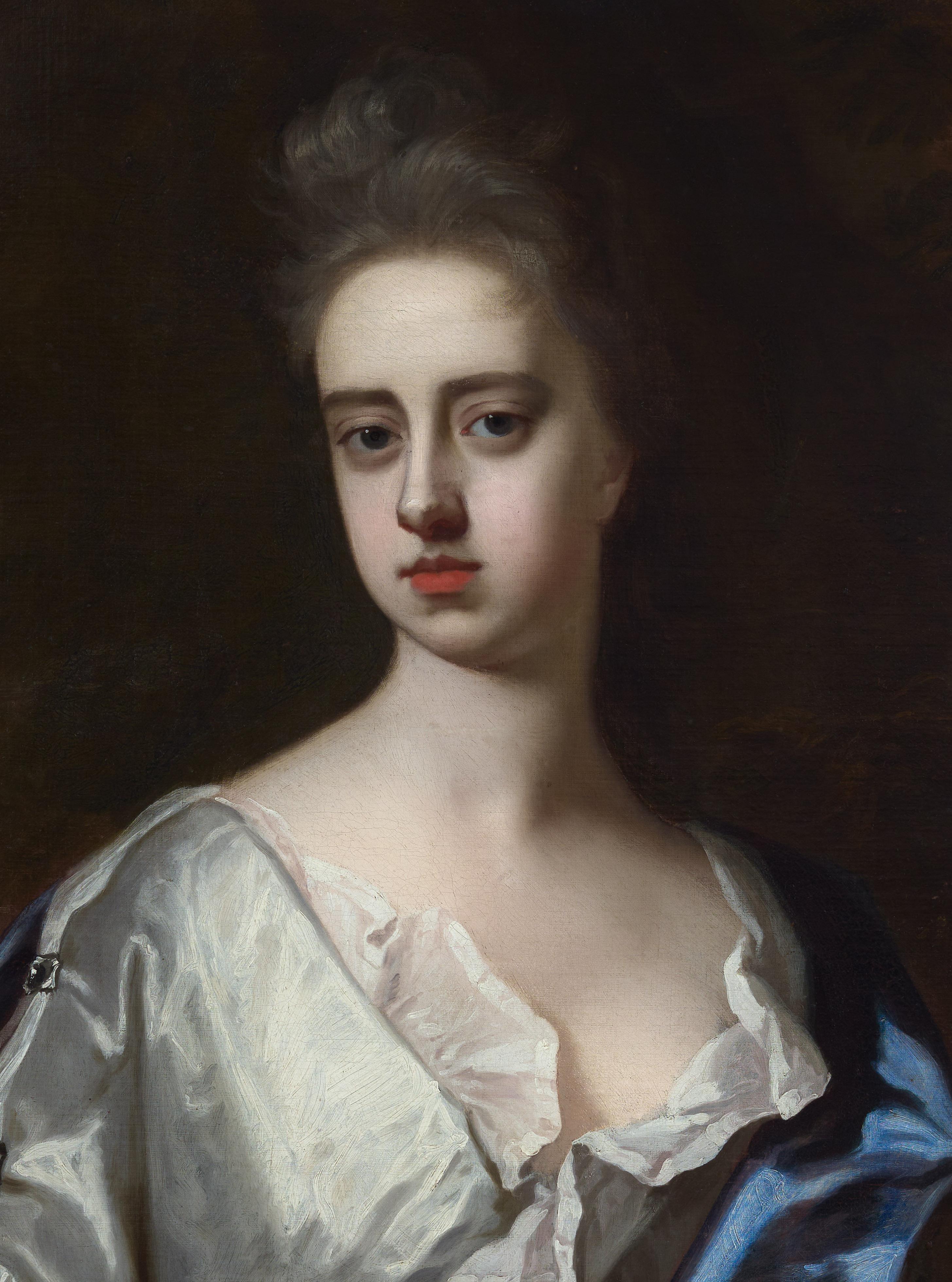Portrait of a Lady White Dress & Blue Cloak, Frances Temple Lady Berkeley canvas For Sale 1