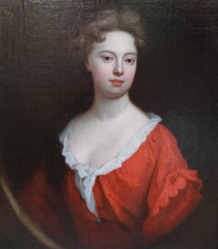 Portrait of Lady in red Dress - British Old Master art female oil painting
