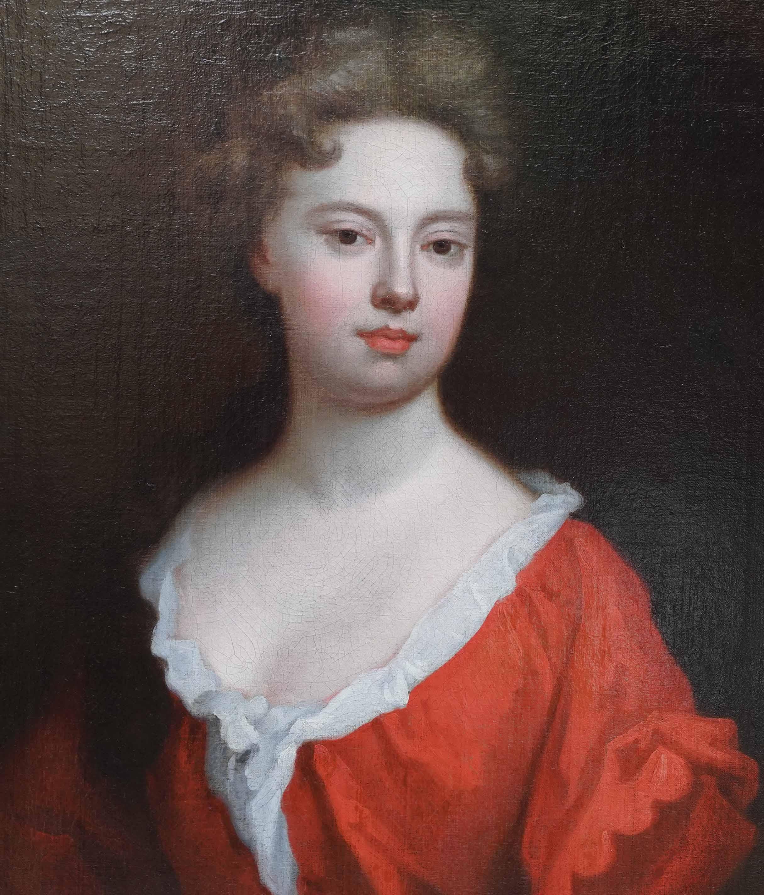 Retrato de Dama vestida de rojo - pintura al óleo femenina de arte del Viejo Maestro británico - Painting Antiguos maestros de Michael Dahl