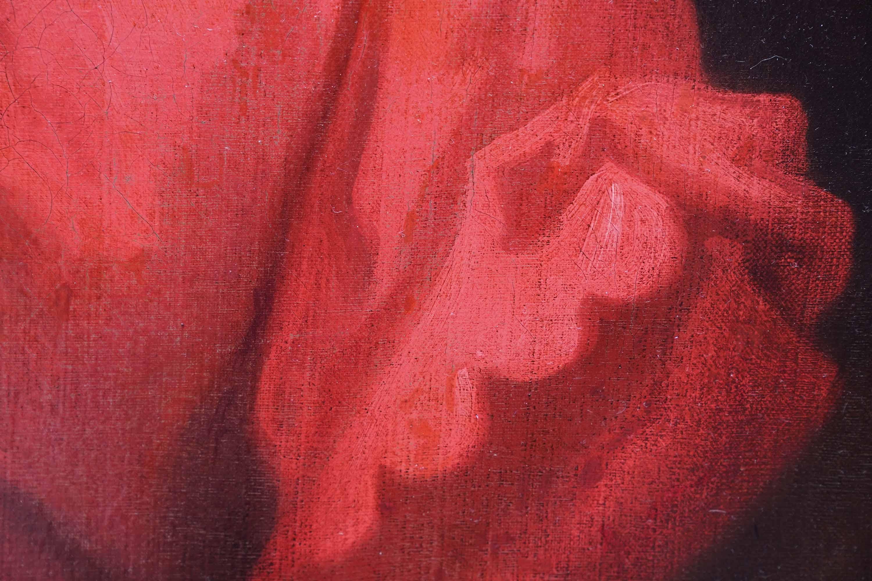 Retrato de Dama vestida de rojo - pintura al óleo femenina de arte del Viejo Maestro británico en venta 2