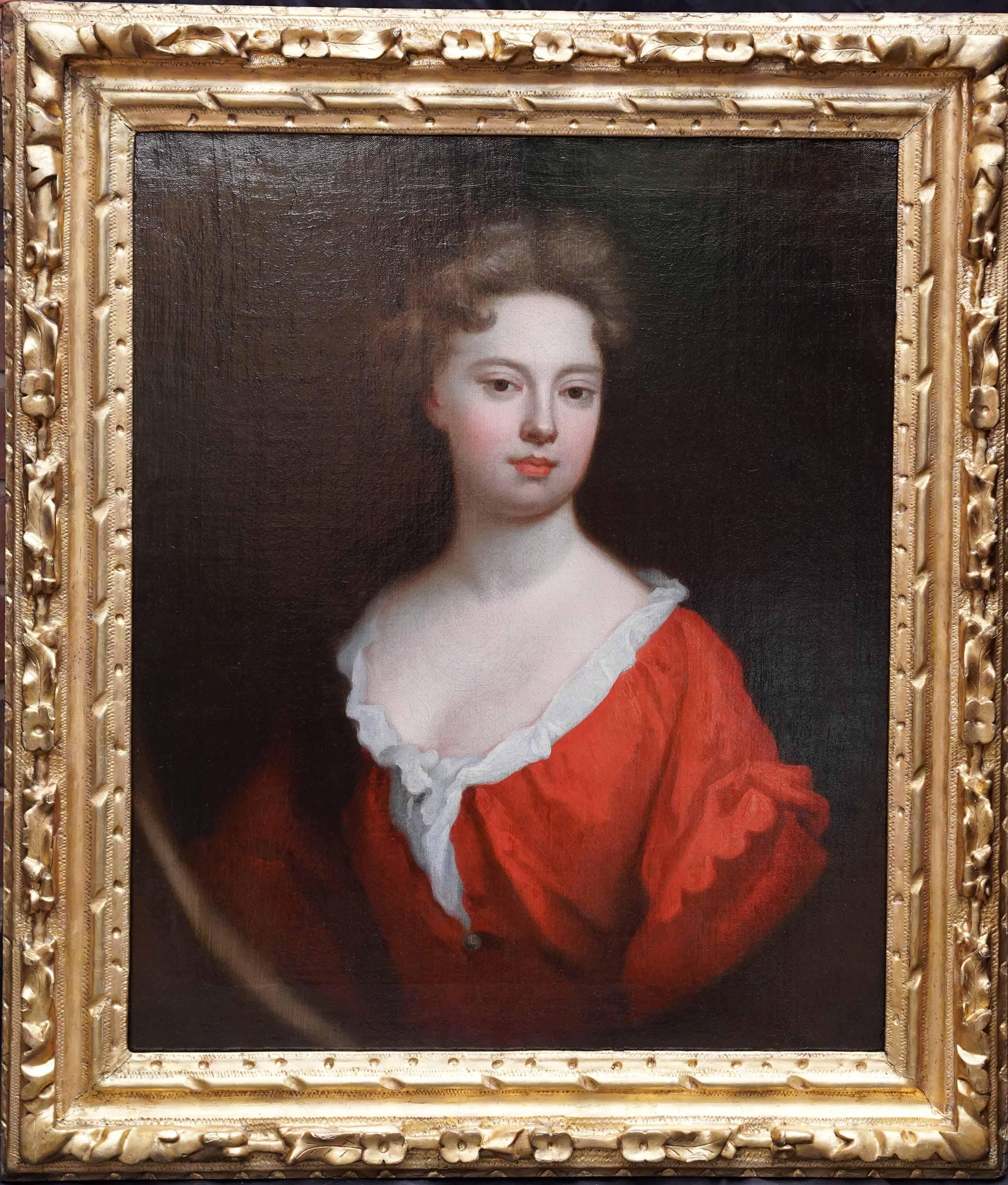 Retrato de Dama vestida de rojo - pintura al óleo femenina de arte del Viejo Maestro británico