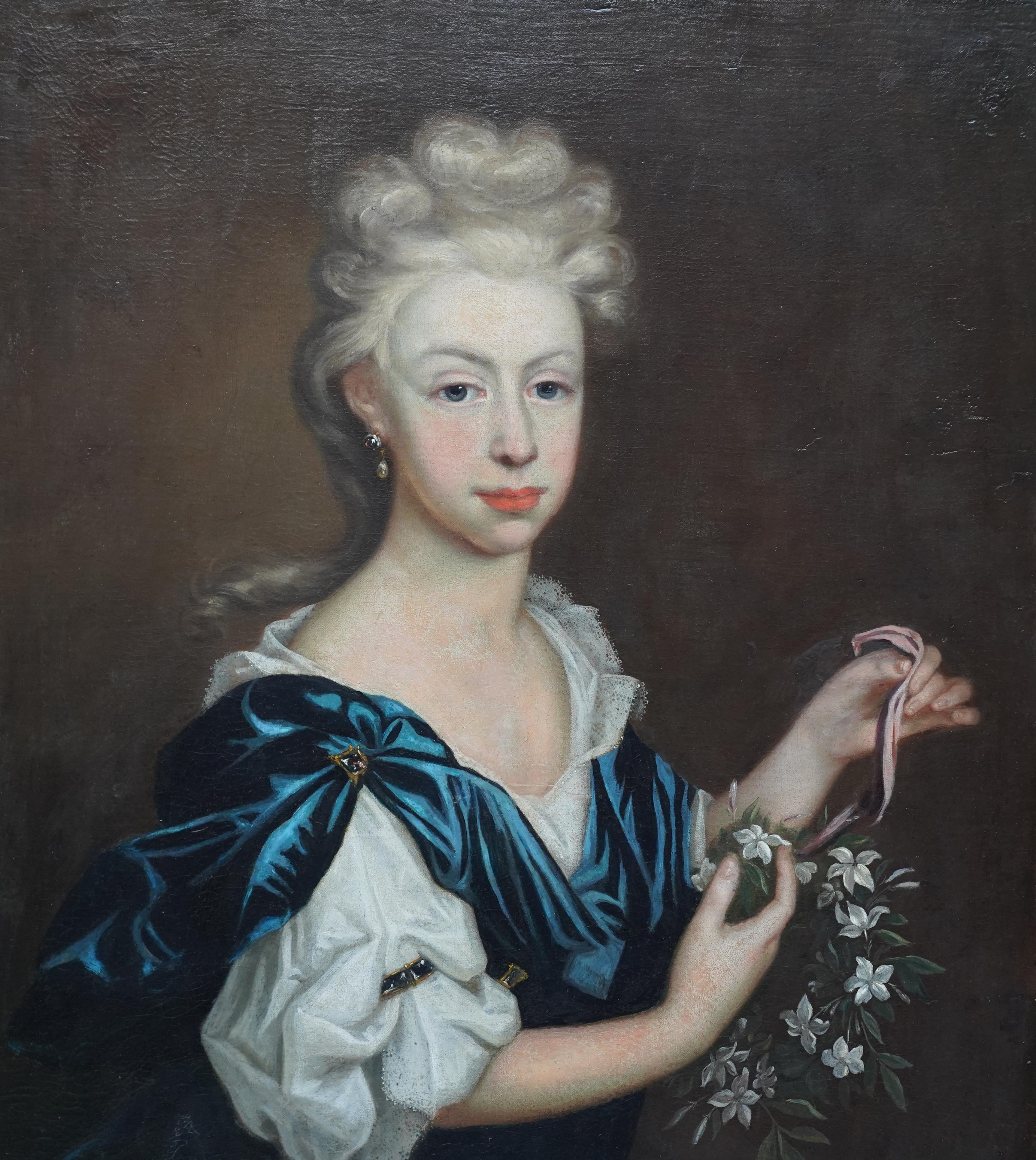 Portrait de femme avec une guirlande de fleurs - Peinture à l'huile de maître ancien britannique du 17ème siècle - Maîtres anciens Painting par Michael Dahl