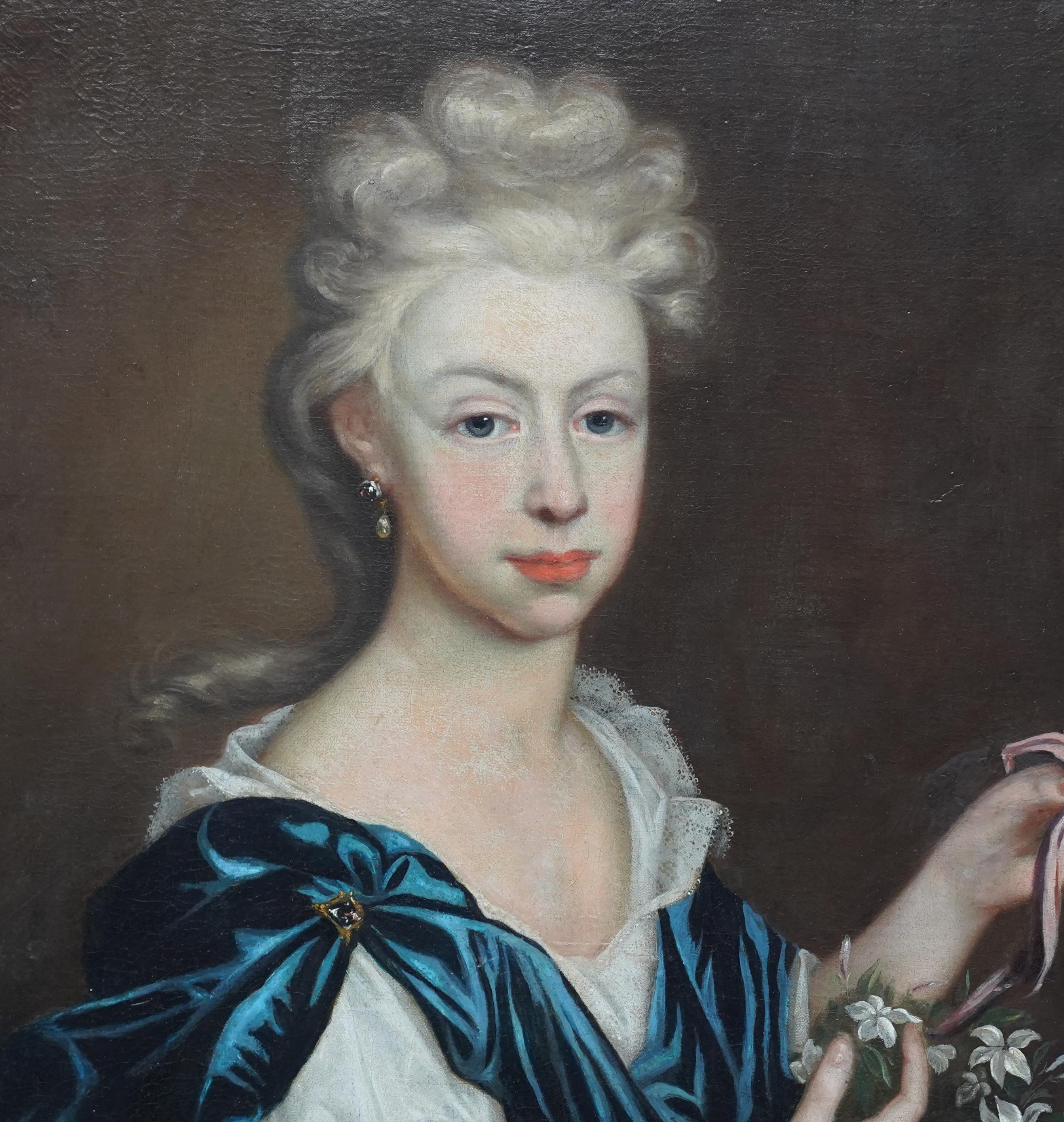 Portrait of Lady with Garland of Flowers - British 17thC Old Master oil ...