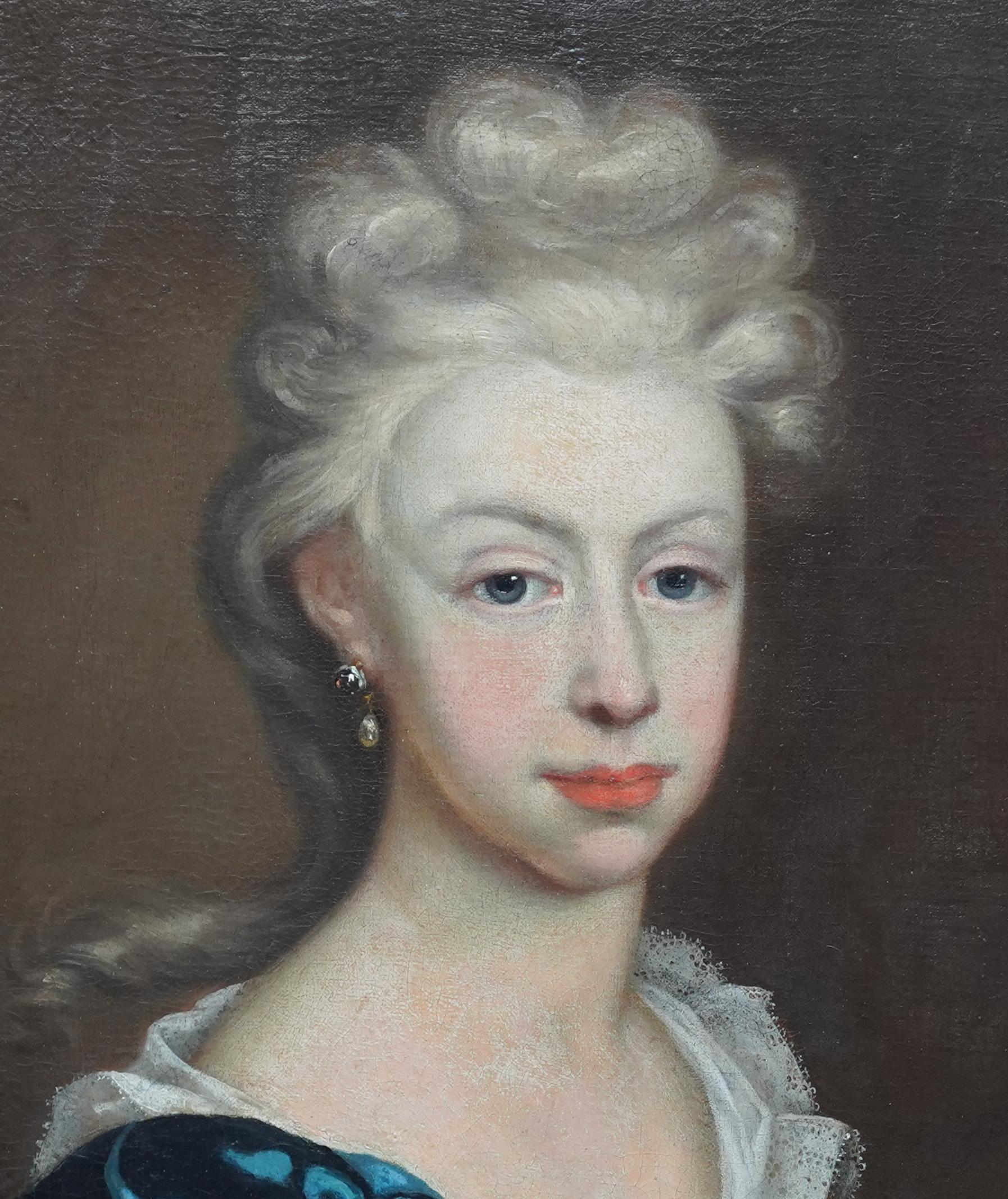 Portrait de femme avec une guirlande de fleurs - Peinture à l'huile de maître ancien britannique du 17ème siècle en vente 1