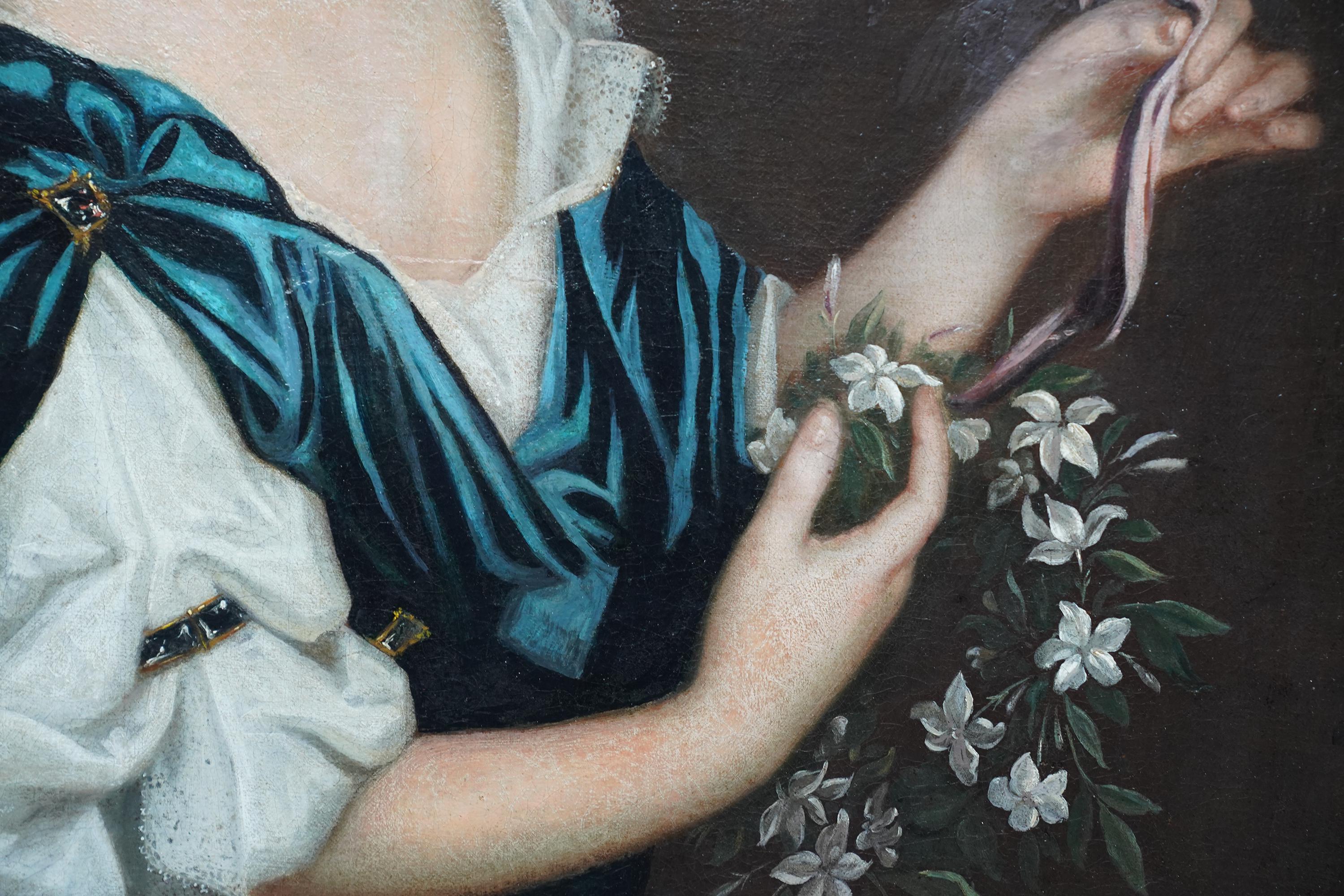 Portrait de femme avec une guirlande de fleurs - Peinture à l'huile de maître ancien britannique du 17ème siècle en vente 2