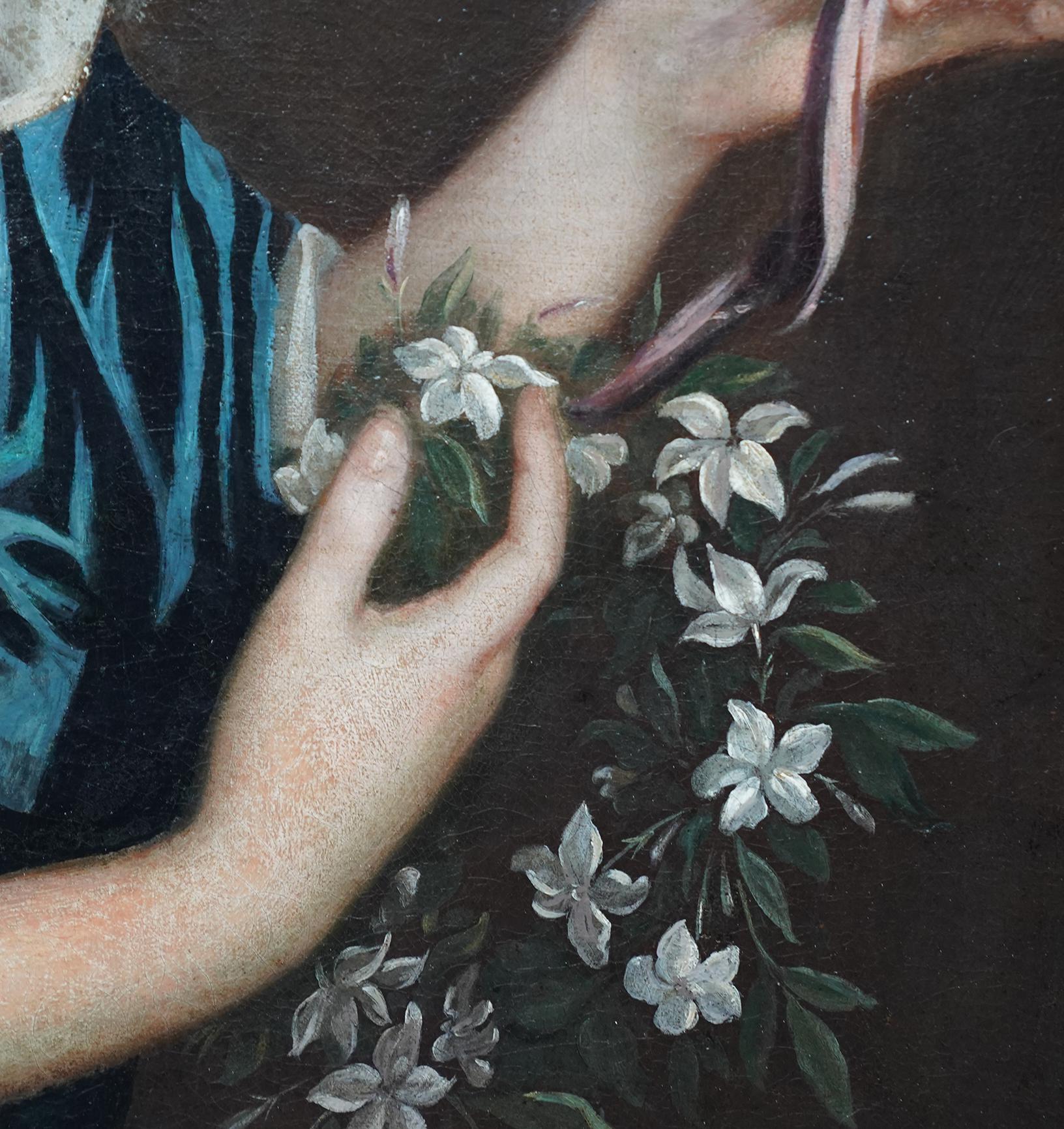 Portrait de femme avec une guirlande de fleurs - Peinture à l'huile de maître ancien britannique du 17ème siècle en vente 3