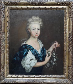Portrait of Lady with Garland of Flowers - British 17thC Old Master oil painting