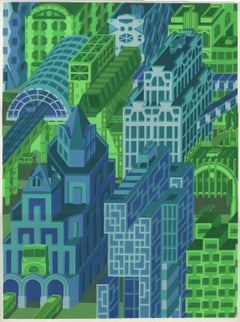 Michael Dal Cerro, End of the Line, 2020, Linolschnitt, Stadtlandschaft, Moderne Kunst