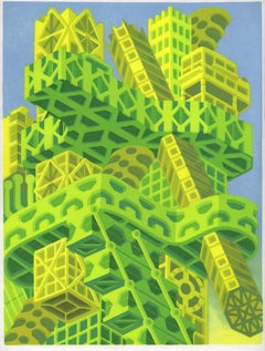 Michael Dal Cerro, Sowjetische Turmstadt, 2020, Linolschnitt, Stadtlandschaft, Moderne Kunst