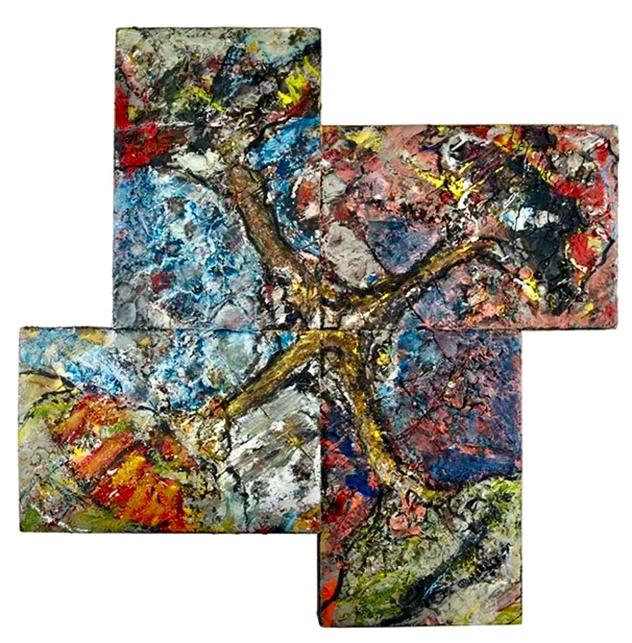 Grande peinture à l'encaustique expressionniste abstraite de Michael David exposée au musée 1