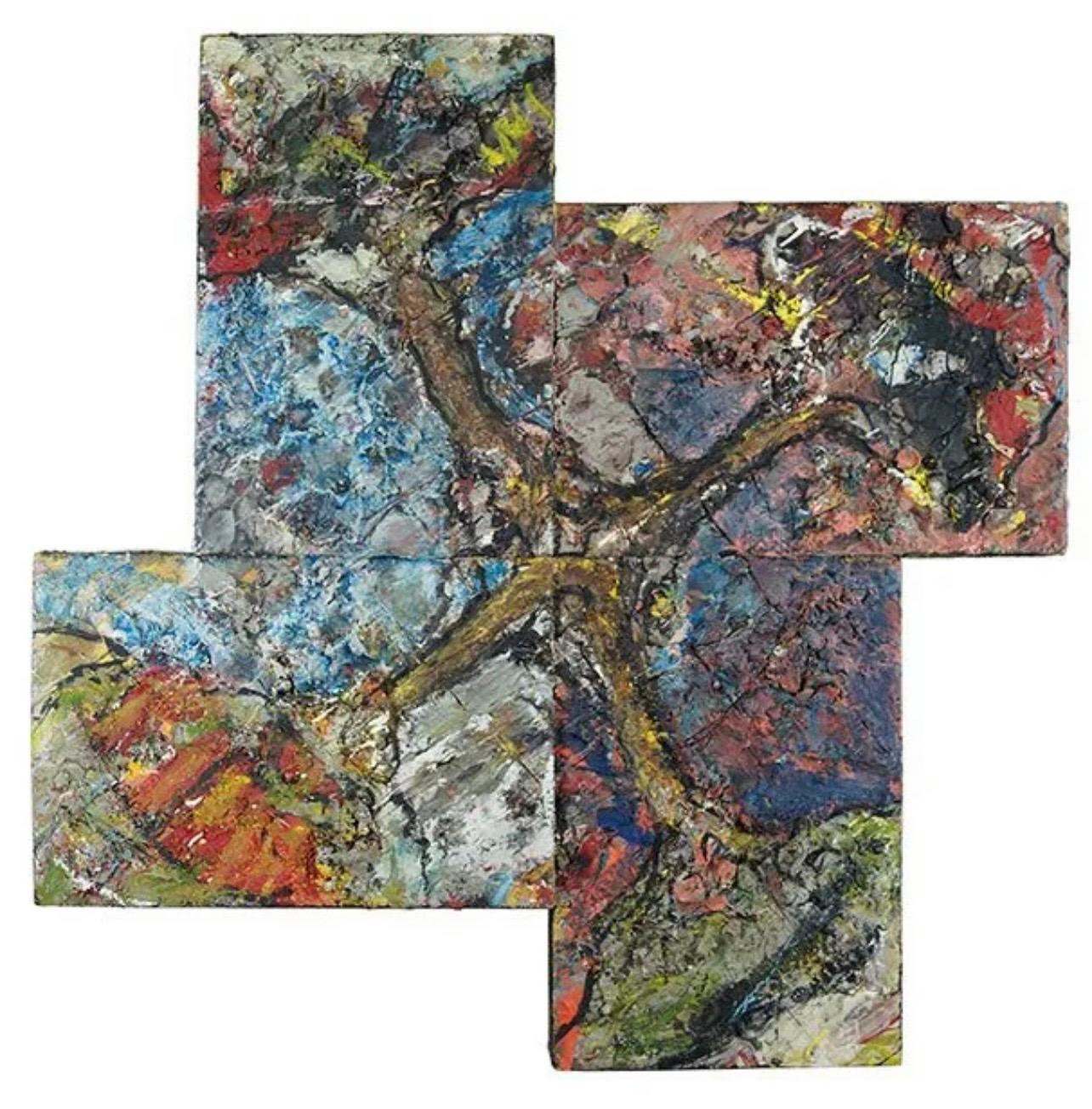 Grande peinture à l'encaustique expressionniste abstraite de Michael David exposée au musée
