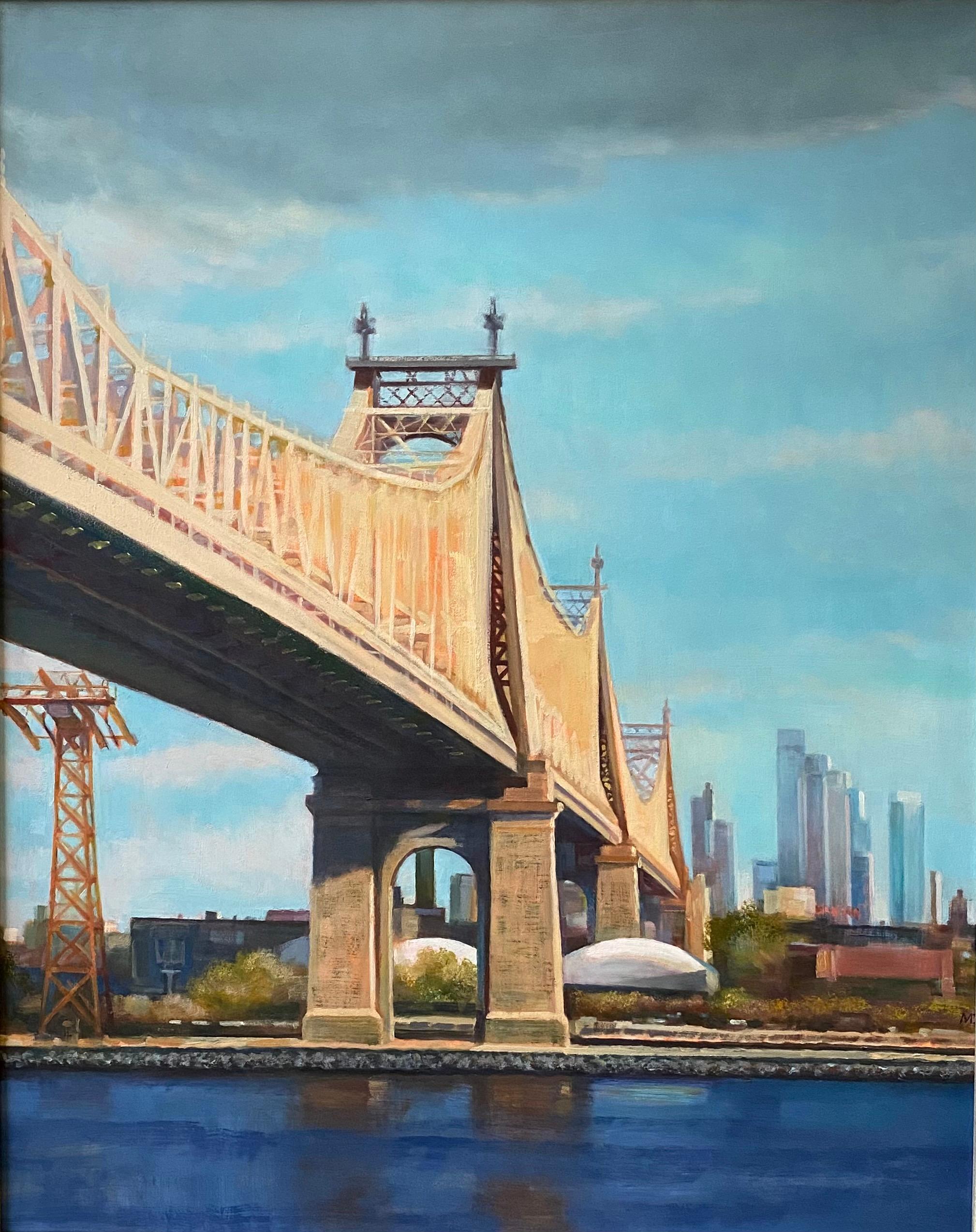 59th Street Bridge, original realist New York City landscape - Painting by Michael Davis