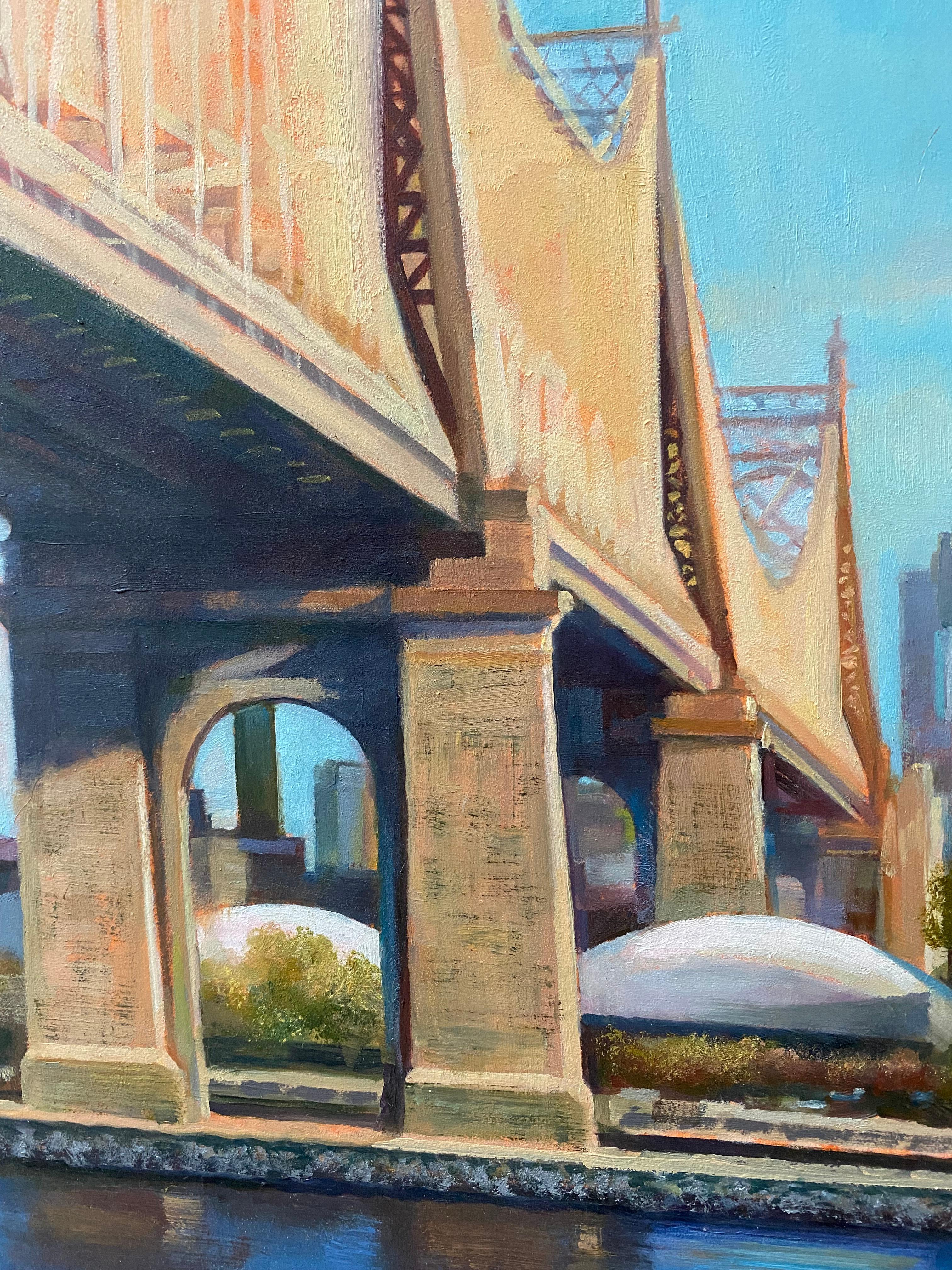59th Street Bridge, original realist New York City landscape - Realist Painting by Michael Davis