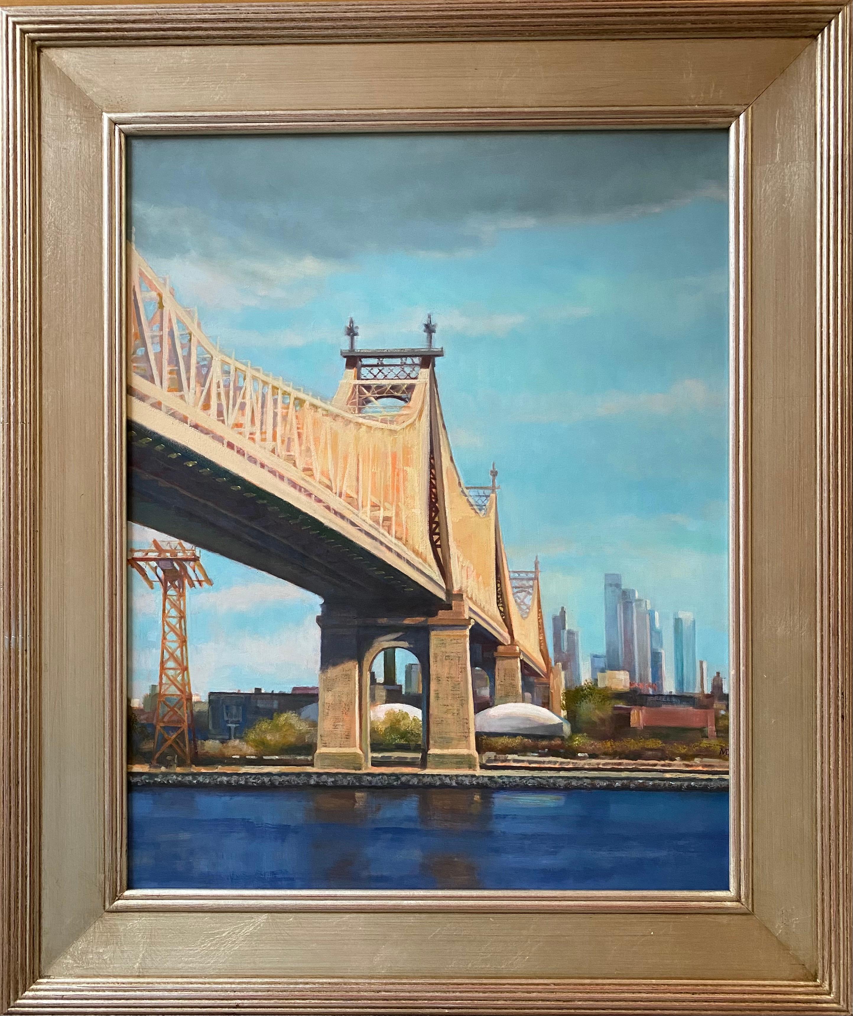 Michael Davis Landscape Painting - 59th Street Bridge, original realist New York City landscape