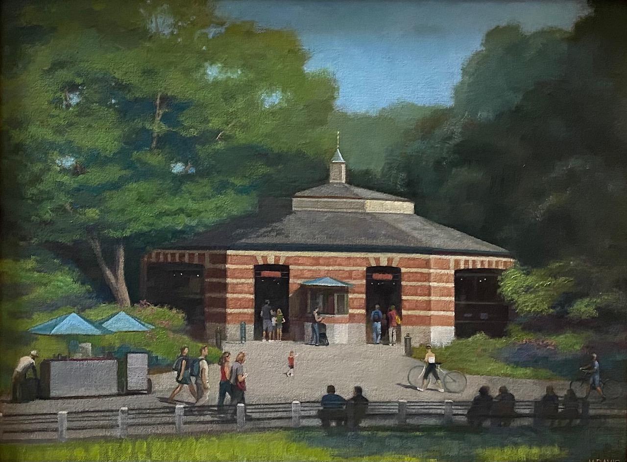 Carousel, original NYC realist landscape - Painting by Michael Davis