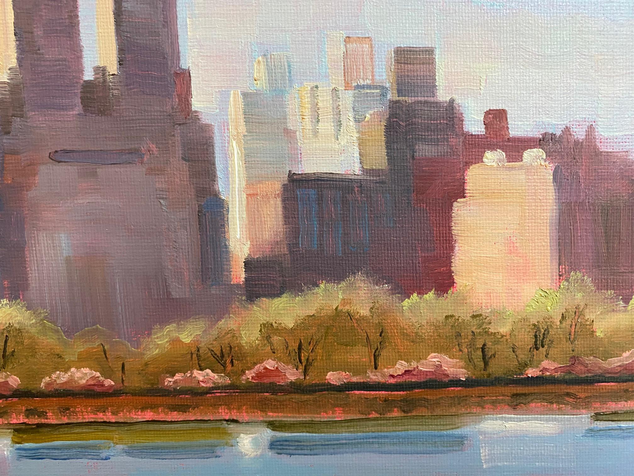 El Dorado Across the Reservoir, original impressionist NYC landscape - Impressionist Painting by Michael Davis