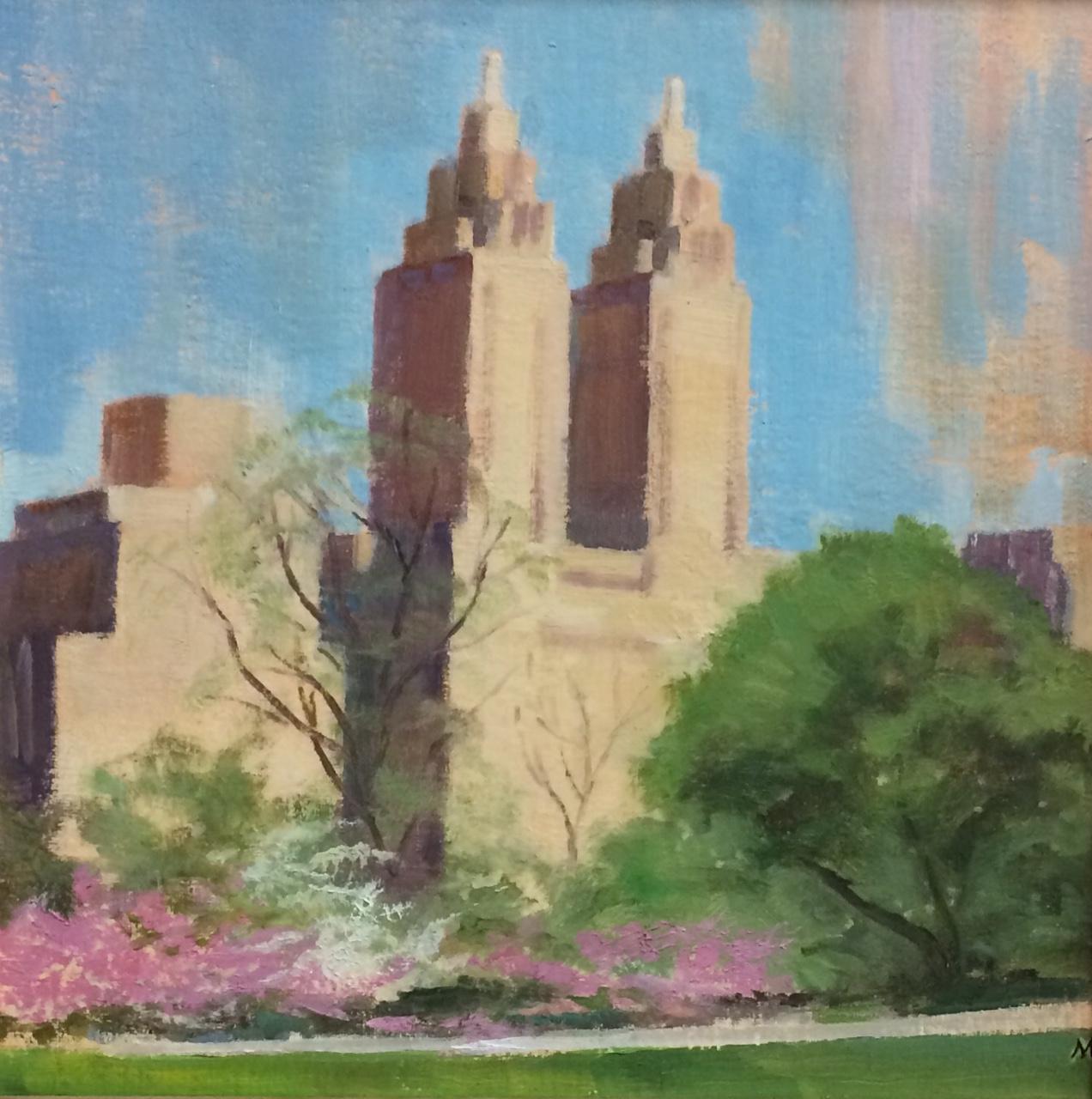 El Dorado Towers in Spring, original plein air impressionist landscape - Painting by Michael Davis