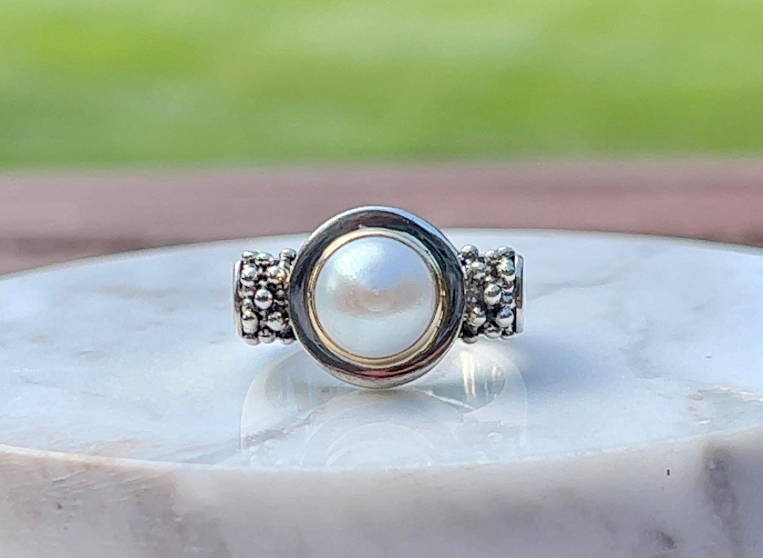 Round Cut Michael Dawkins Freshwater Pearl Ring in 14K Gold/Sterling Silver