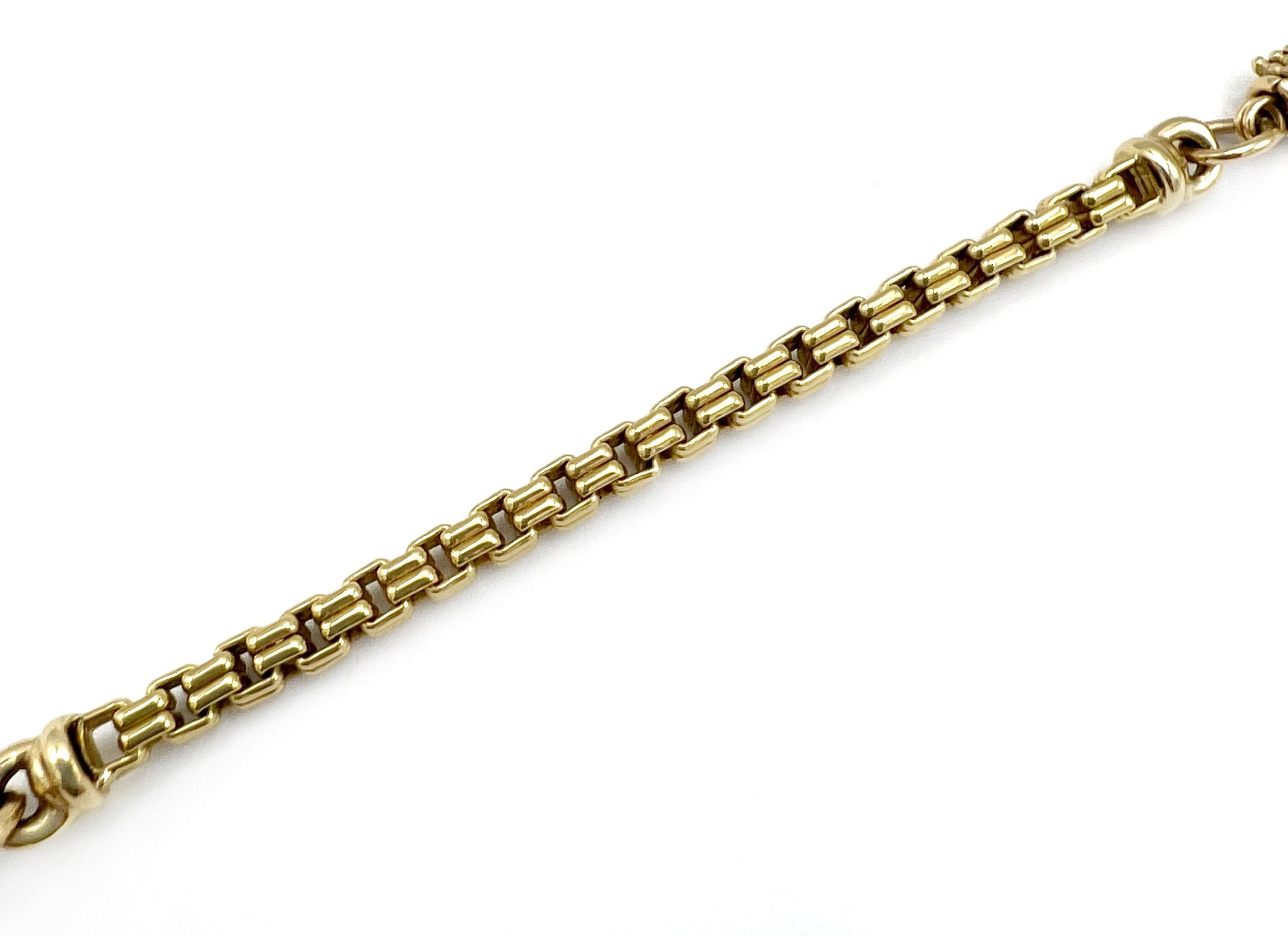 A Michael Dawkins 14k gold chain necklace, with two rows box link and barrel shaped granulated parts.​

​It’s a modern chain necklace with a vintage vibe that is reached by using gold with a nice aged hue. The great craftsmanship, similar to the