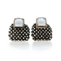 Michael Dawkins Mabe Pearl Drop Earrings-925 Yellow Gold 14k Square Cabochon Dot